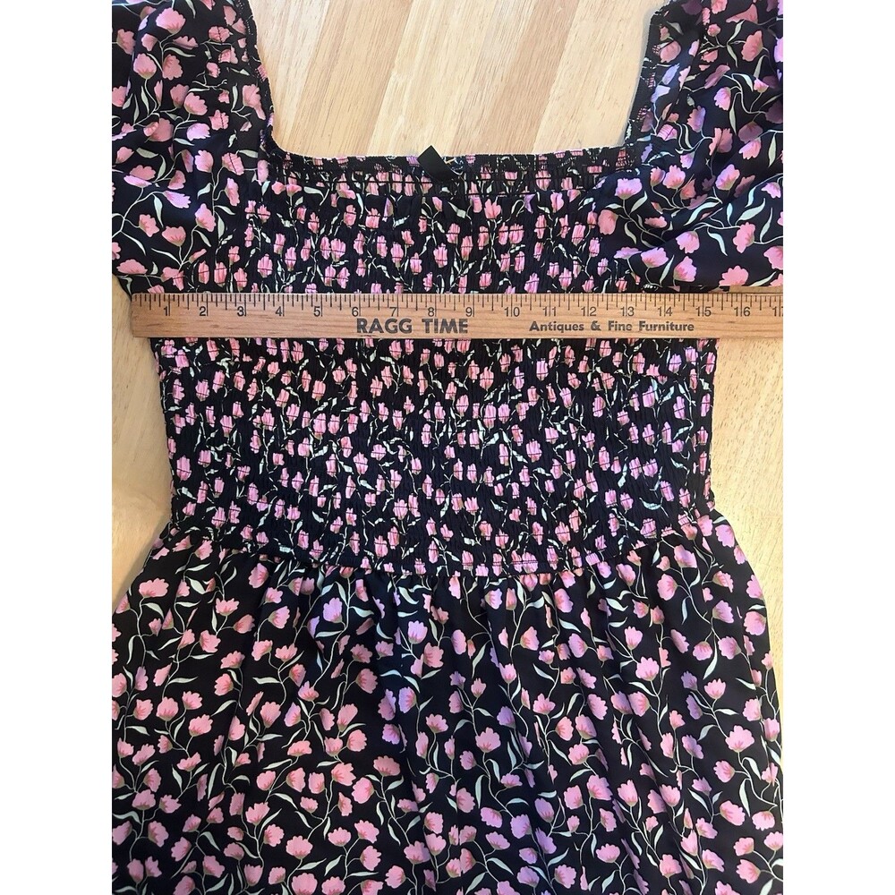 BTFBM Floral Smocked Cottagecore Maxi Dress Puff Sleeve Black Pink Large - Picture 7 of 12